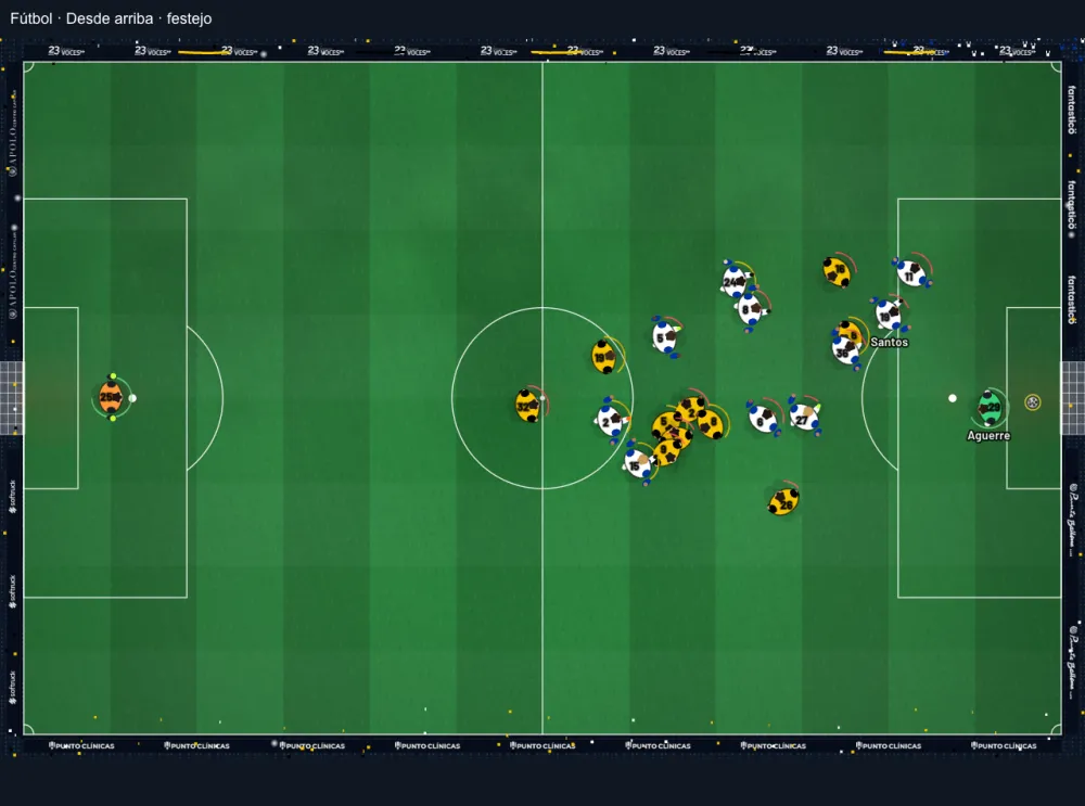 Vista aérea de uma partida no DT Fútbol